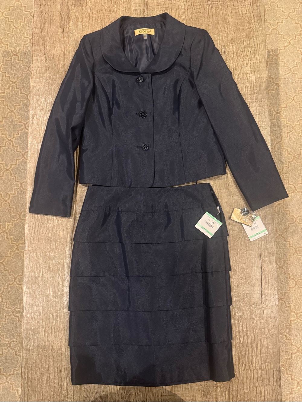 Kasper Navy Tiered Pencil Skirt Suit - Elegant Women's Two-Piece Set